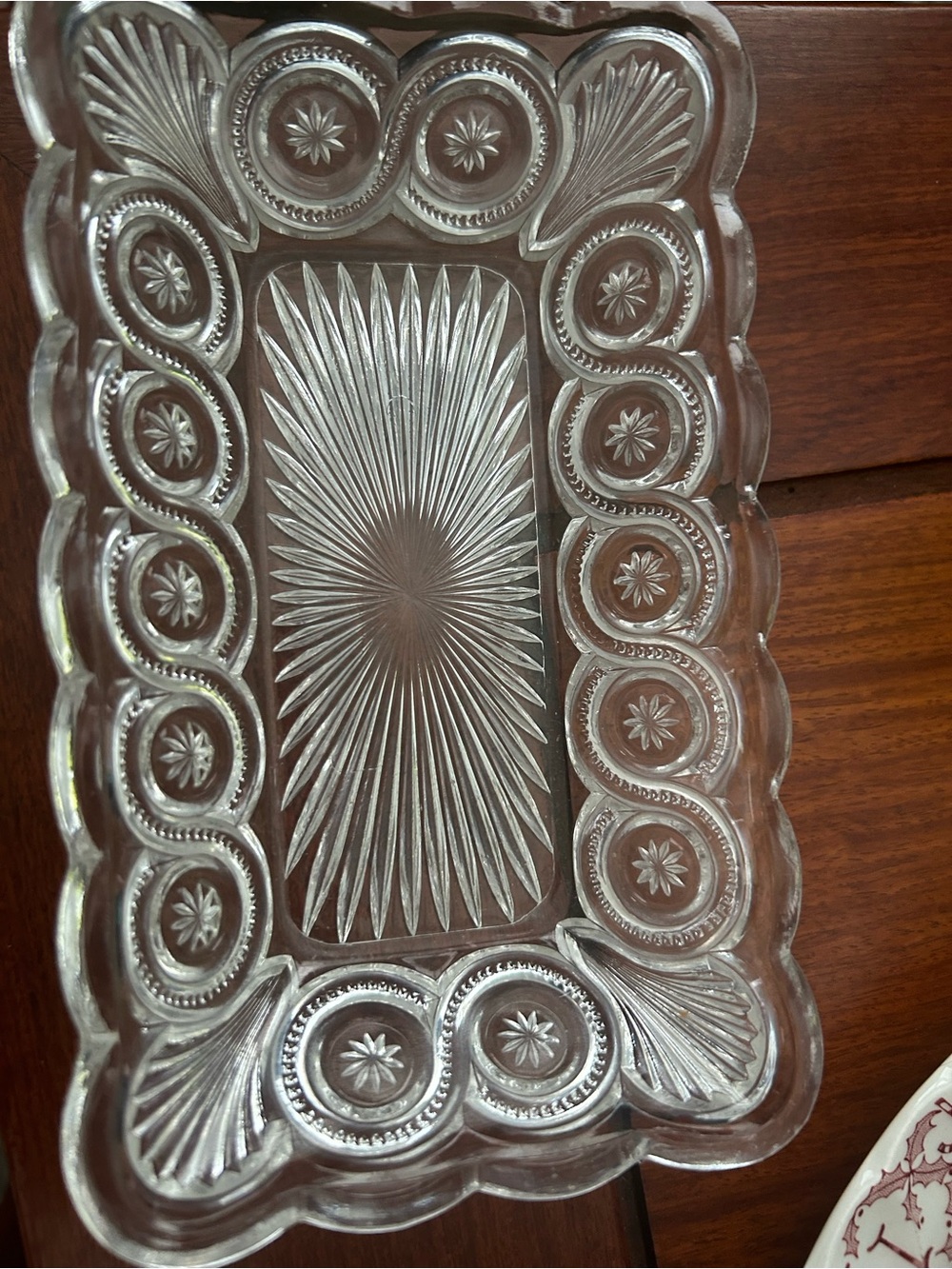Pressed Glass Decorative Serving Tray - starburst